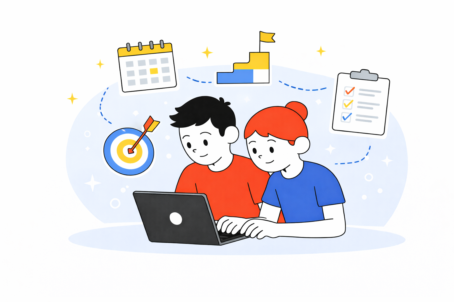 Estudiantes de décimo grado planificando metas académicas y organizando actividades mediante herramientas digitales.