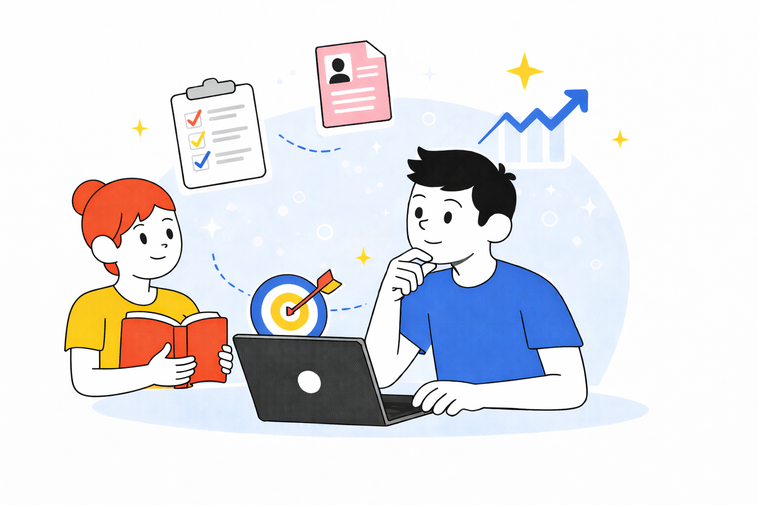 Estudiantes de undécimo grado reflexionando sobre decisiones académicas y proyección futura mediante lectura y uso de recursos digitales.