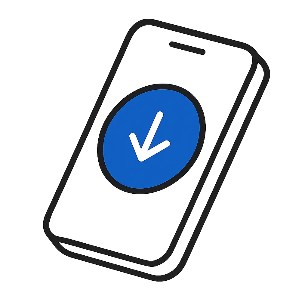 Ícono de un teléfono móvil con una flecha hacia abajo que representa descargar contenidos.